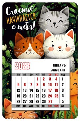 Календарь магнитный 2026 Счастье начинается с тебя