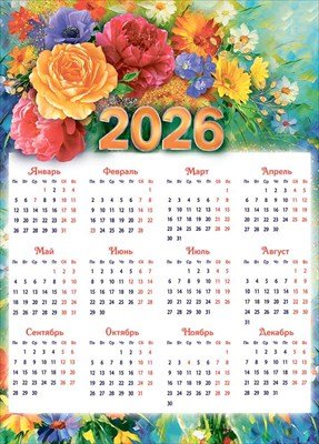 Календарь листовой 2026 Цветы 1.0000468