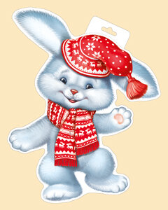 Плакат фигурный мини Зайчик в шапке и шарфе
