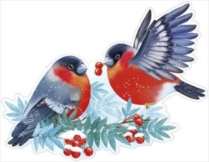 Плакат мини Снегири на ветках рябины