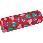 Пенал круглый 20x6x6см искусств кожа с рисунком на молнии земляника на красном фоне 7021724