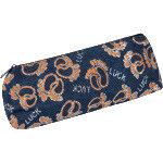 Пенал треугольный 19x6,5x4,5см джинсовый с рисунком на молнии оранжевые следы 7026747