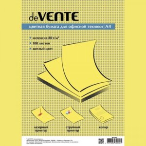Бумага офисная цветная 100л А4 80г/м2 Интенсив Желтый 2072407