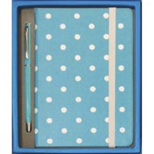 Набор подарочный Голубой в белый горошек записная книжка В7 (90 ммx140 мм) 160 стр. крем бум 1100710