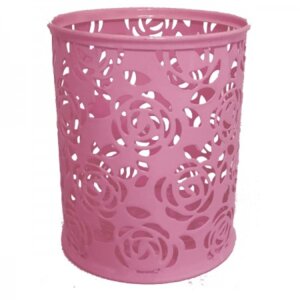 Стакан для канц принадлежностей 8x8x9,8см круглый ажурный металл Ярко розовый 4104702