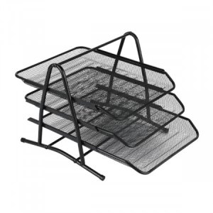 Лоток для бумаг горизонт 3-x секц 35x28x29см сетчатая металл Черный 3101703