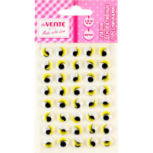 Глазки декор круглые пластик с ресницами Желтый 10мм 40шт 8001037