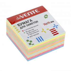 Бумага для заметок с клеевым краем 76x76мм 400л 6 неон и 4 пастель цв 2010721