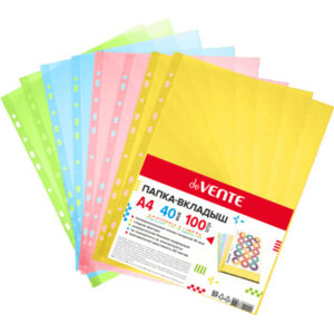 Папка вкладыш  A4 4цв 40 мкм гладкая фактура тонированная 100шт в уп ассорти 3050932