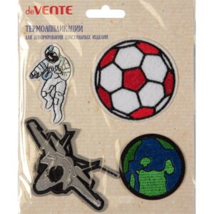 Набор термо аппликаций 4шт Space Football футбол мяч космонавт самолет планета 8002241