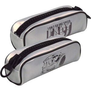 Пенал 1 секц 22,5x8x6,5см Fast овальный с крупной тракторной молнией серебро иск кожа 7023216