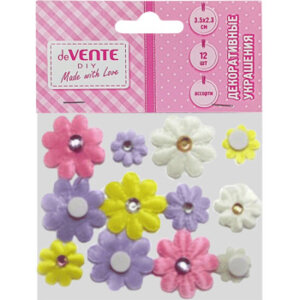 Декоративные украшения 15шт Ромашки со стразами тканевые асс 8130118