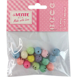 Бусины декор 15шт Смайлики 1,2см цв асс с принтом пласт 8001123