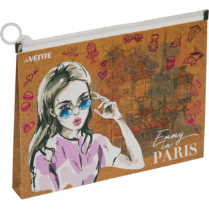 Папка на молнии A5 240x180x25мм Emmy in Paris 180мкм с расширением крафт имитация 3072229