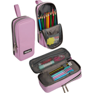 Пенал 2 отд 21x9x8см Private прямоугольный вертикальный мат иск кожа пастельный розовый 7025348