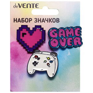 Набор значков  Game over  эмалирован Game over 3,6x2,2см сердце 2,9x2 8092123