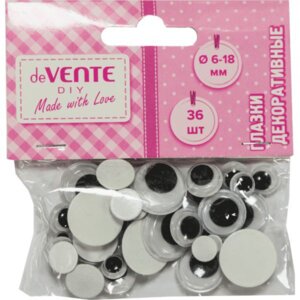 Глазки декоративные круглые пластиковые самоклеящиеся цвет черно-белый 36шт размер 6-18 мм 8001306