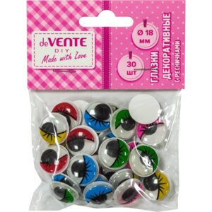 Глазки декоративные с ресничками круглые самоклеящиеся 18мм цвет асс 30шт 8001314