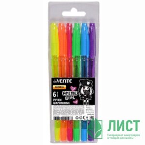 Набор ручек шар  6цв Anime Girl полупрозр 5073414