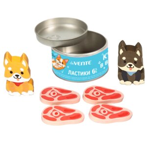 Набор ластиков 6шт Happy Friends 2 щенка 4 кусочка мяса 8030403