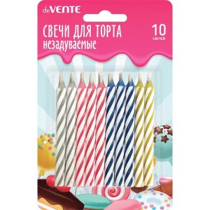 Набор свечей для торта НЕЗАДУВАЕМЫЕ 10шт 9060100