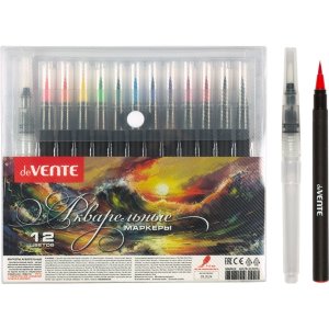 Маркеры акварельные 12цв +1 кисть Water Brush наконечник-кисть из нейлона 5044412