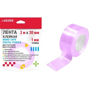 Клейкая лента двусторон NANO TAPE PASTEL фоилет многоразовая 3мх30мм 4163406