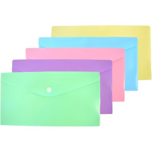 Папка конверт на кнопке DL 260x140мм Pastel 180мкм непрозр 5 пастель цв 3071343