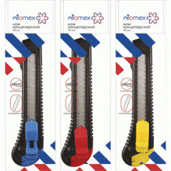 Нож канцелярский 18мм пласт блистер ассорти 4090301