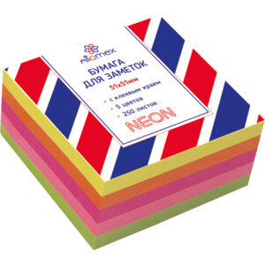 Бумага для заметок с клеевым краем 51x51мм 250л офсет 75г/м² 5 неон цв 2010206