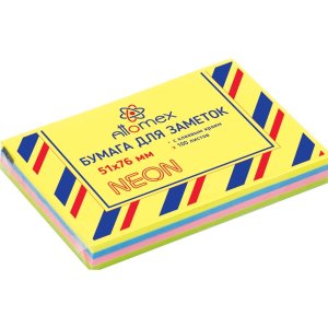 Клейкая бумага для заметок 51x76мм 100л офсет 75 (70) г/м² 4 неон цв 2010420