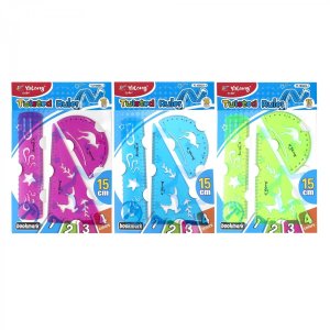 Набор геометрических линеек 15см пластик с трафаретом 3 предм гибкий цвета асс YL193623-1