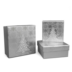 Набор коробок 3в1 квадрат 15х15х7,5 / 13х13х6 / 11х11х5 см НГ серебро ч19464