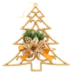 Подвеска новогодняя Елочка бежевая с цветком 26см ч22748