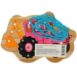 Игрушка дерев шнуровка Мила СИНИЙ ТРАКТОР STR20