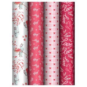 Бумага упаковочная глянц 70*100см Love 80 г/м2  асс 4 диз MS_62827