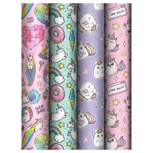 Бумага упаковочная глянц 70*100см Unicorn 80 г/м2 асс 4 диз MS_62805