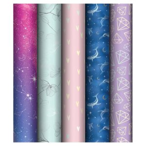 Бумага упаковочная глянц 70*100см Brilliant effect 90г/м2 отд фольгой асс 5 диз MS_55008