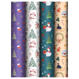 Бумага упаковочная глянц 70*100см Christmas present 80г/м2 асс  4 диз MS_66821