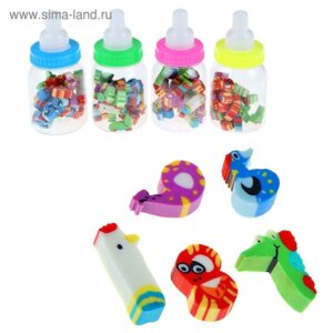 Набор ластиков фигурных 20шт Фигурки в бутылочке пластик МИКС 167046