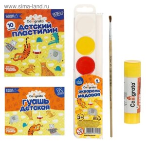 Набор д/творчества №3 Клей-каранд,кисть№3,Акварель 6цв,Гуашь12цв,Пластилин 10цв 5120741