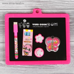 Доска магнитная двухст под маркер и мел стир мел 3 шт маркер магниты 2 шт цв роз1565681