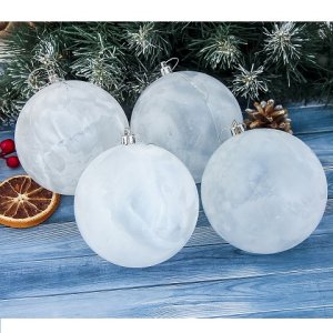 Набор шаров пластик 10см 4шт Туман Белый 1307148