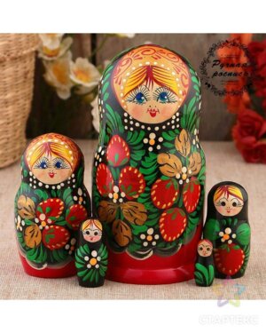 Матрешка Земляничка красное платье 5 кукольная 15 см 3440239