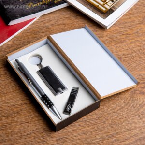 Набор подарочный 3в1 ручка кусачки фонарик черный 476351