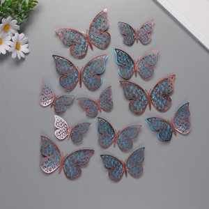 Наклейки бумага пластик Цветочные голубые бабочки 12 шт 1052426 (10524261)