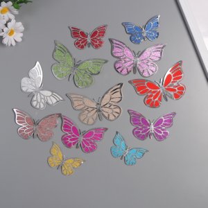 Наклейки бумага пластик Бабочки серебро 12 шт 10524268