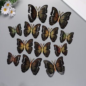 Наклейки пластик Бабочки чёрные с золотом  12 шт 10524282