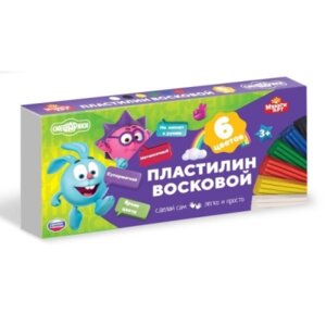 Пластилин  6цв восковой Смешарики 90г MODCLAY-VOSK-6-90G-SM