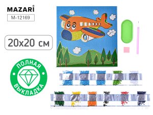 Алмазная мозаика Самолет 20X20 см полн выкладка M-12169